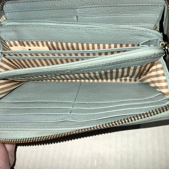 Kate Spade New York Zip Around Wallet, Travel Organizer, Pebbled Blue Leather - Picture 6 of 9